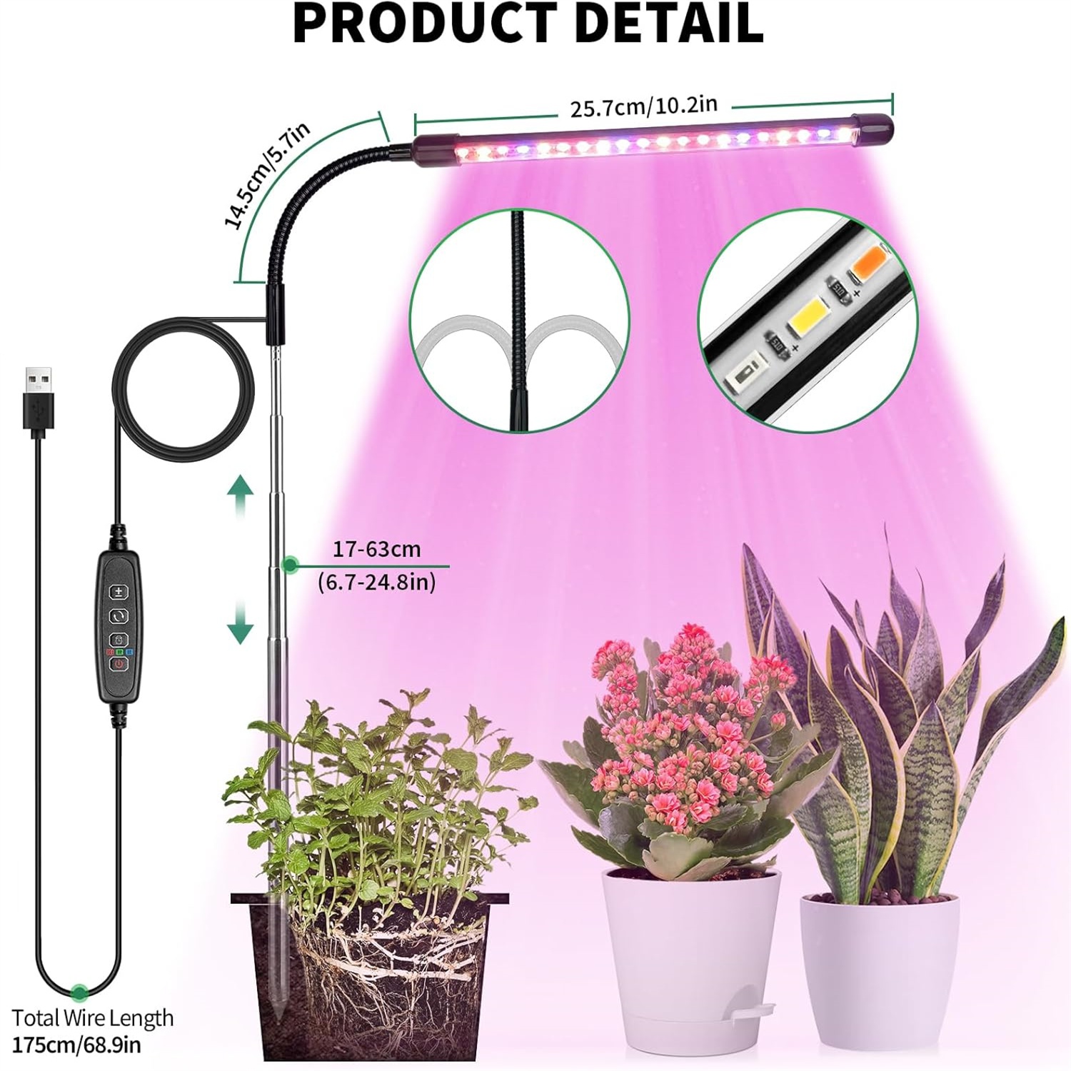 Plant Grow Light Full Spectrum - 3 ألوان USB تنمو مصباح النبات